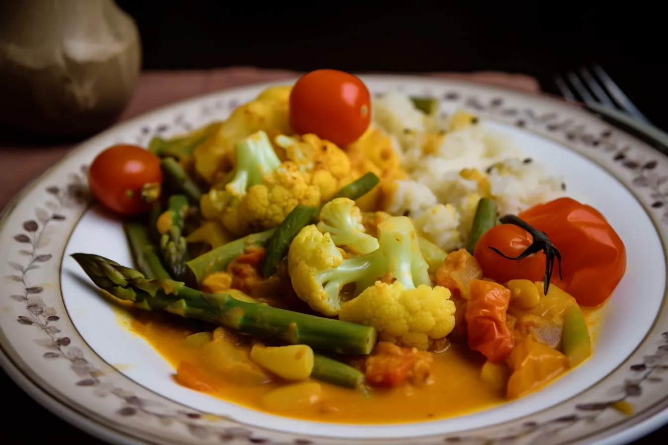 Blumenkohlcurry mit grünem Spargel