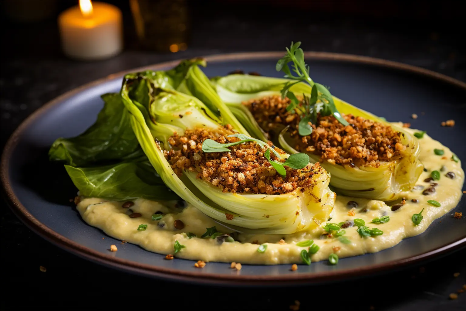 Gratinated Chicory with Lentil Puree
