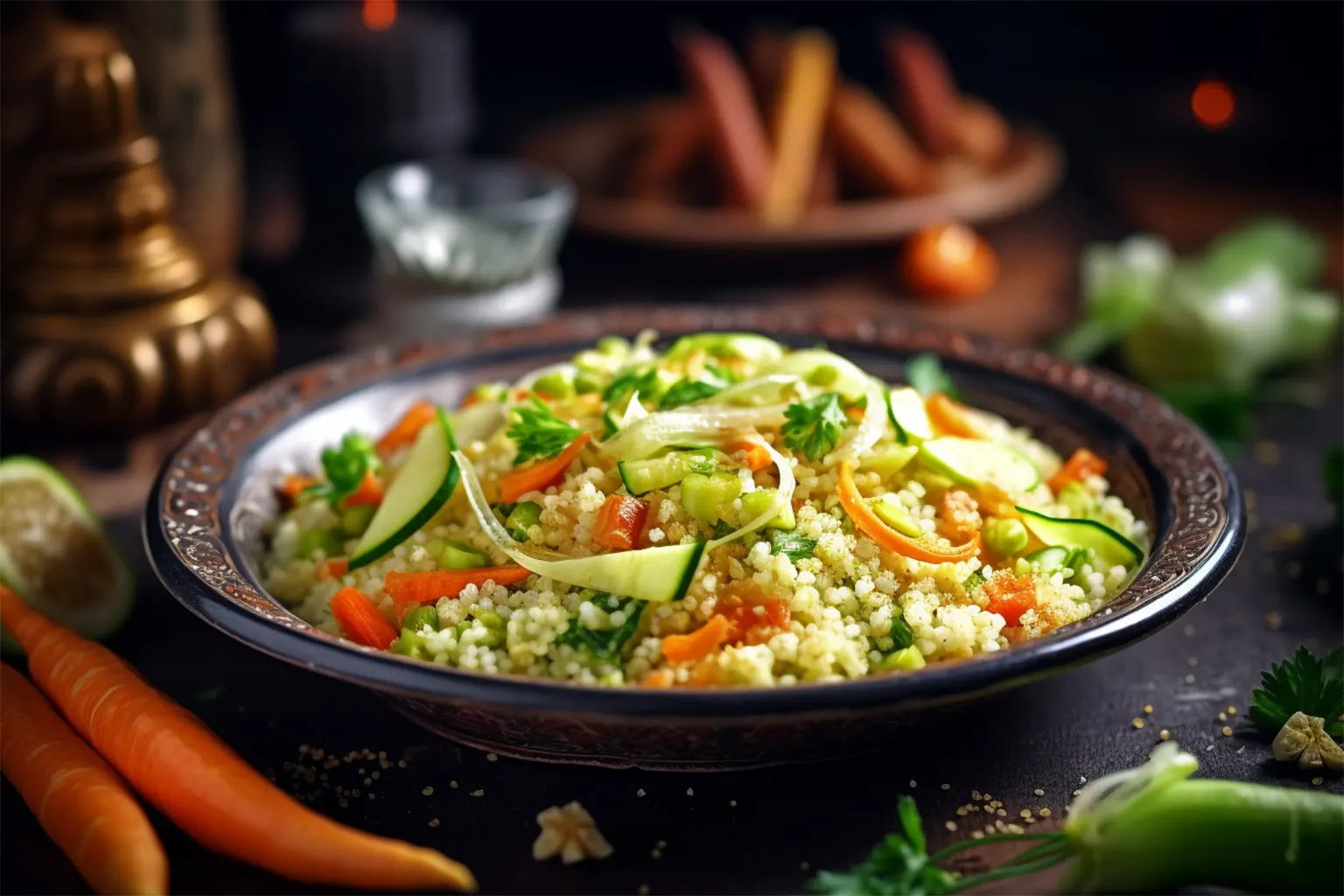 Bunter Gemüse-Couscous mit Zucchinistreifen