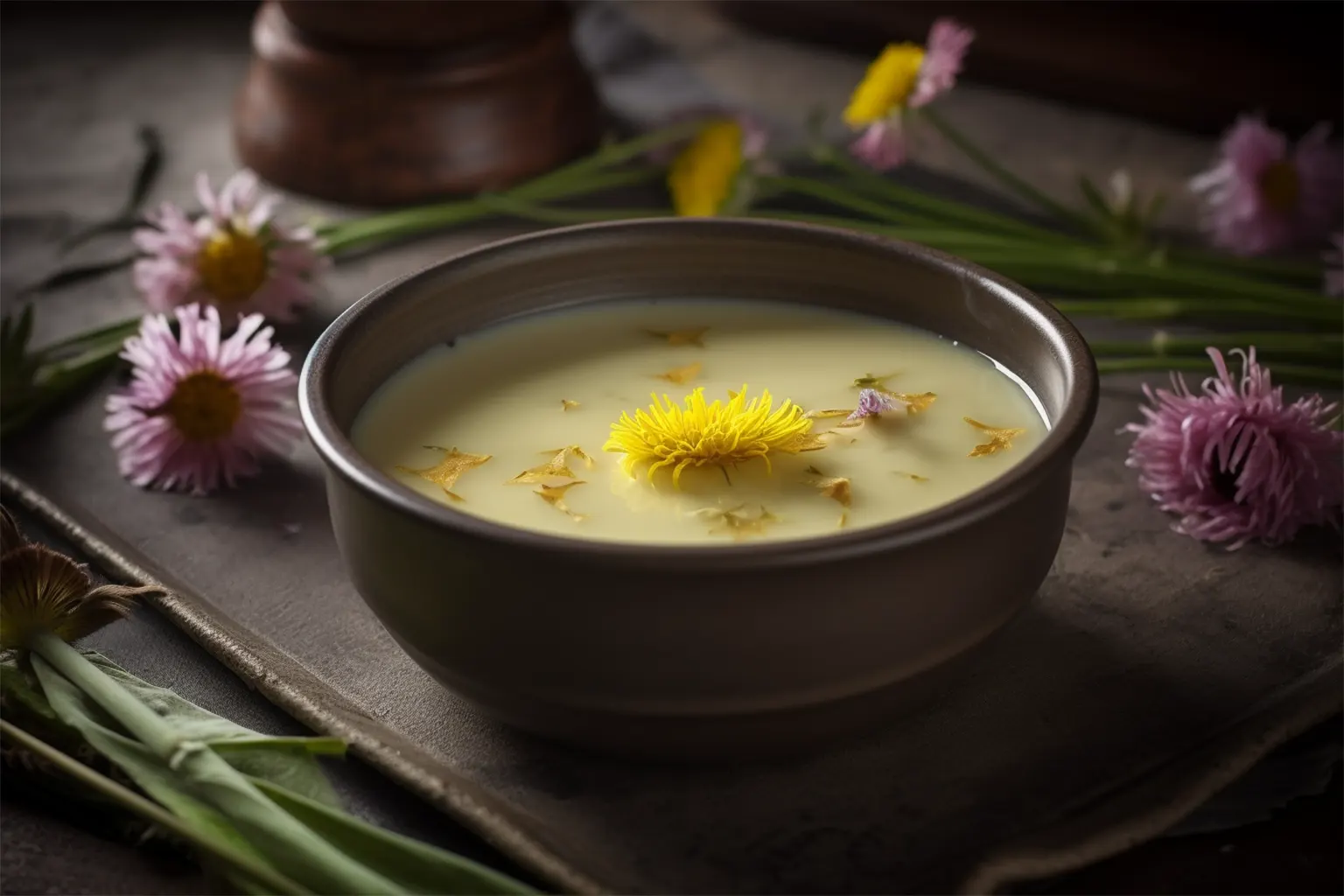 Löwenzahnblütensuppe