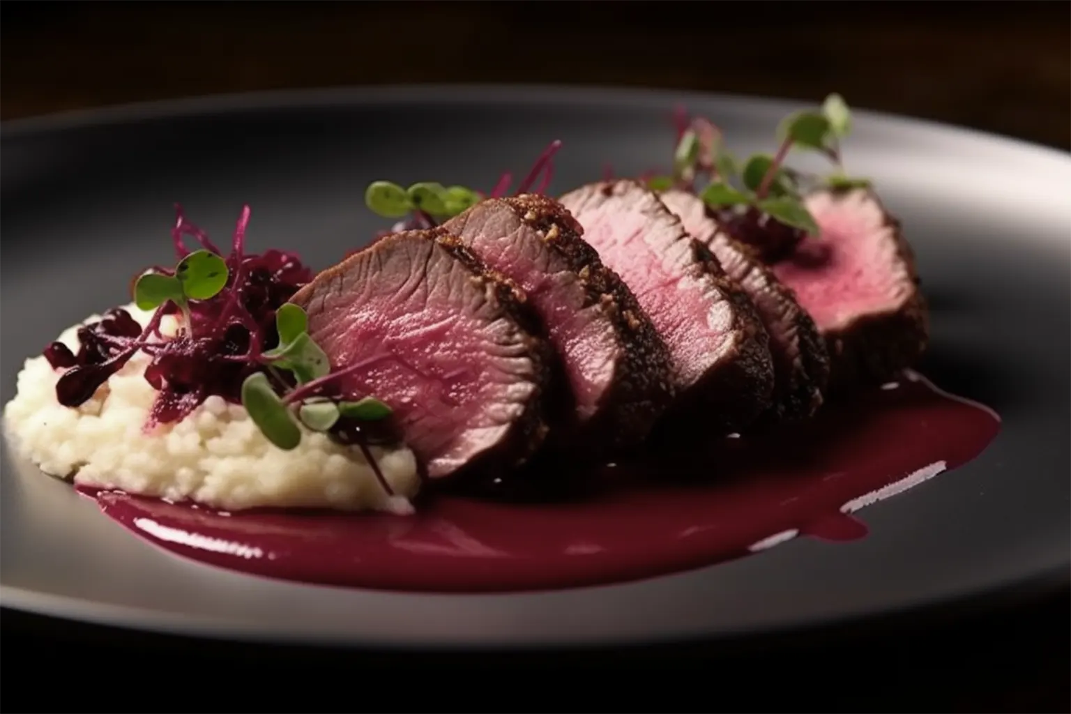 Hirschsteak mit Bohnenmus und Rote-Bete-Salat