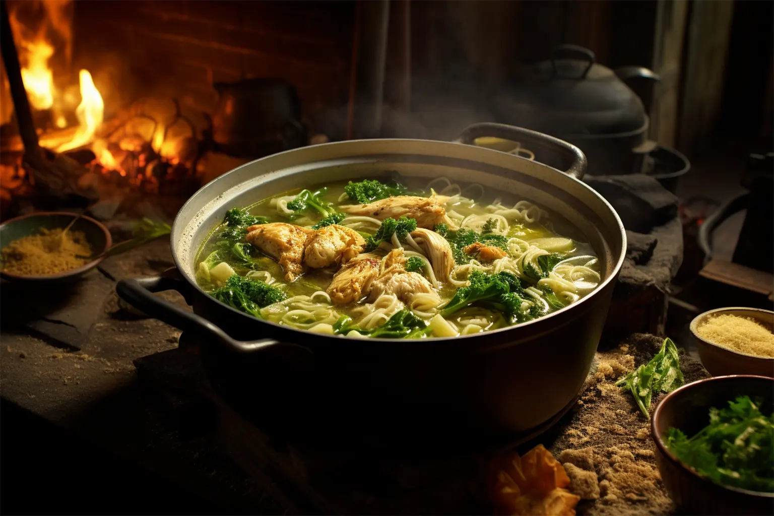 Hühnersuppe mit Champignons und Dinkelnudeln