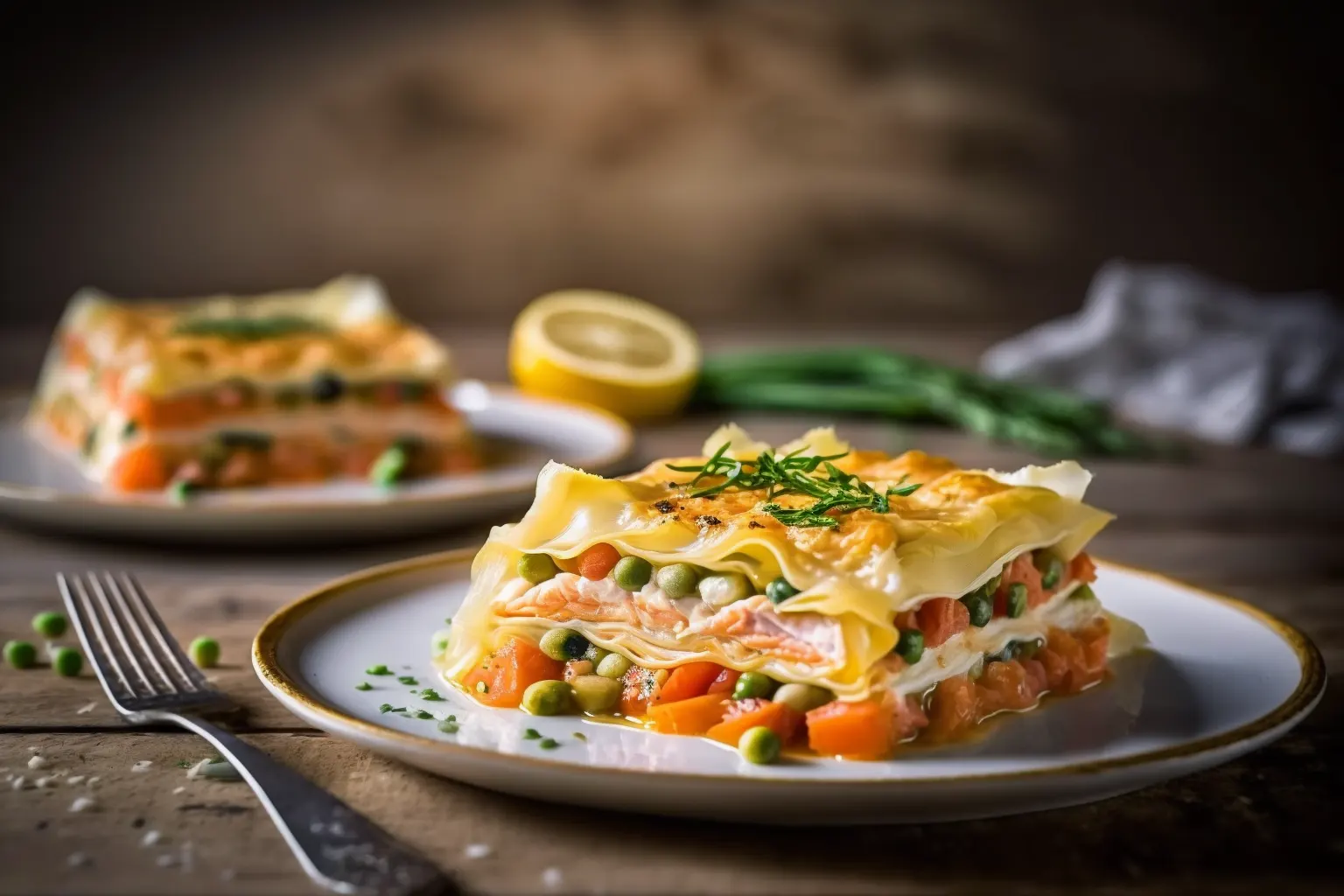 Lasagne mit Lachsforelle und Wokgemüse