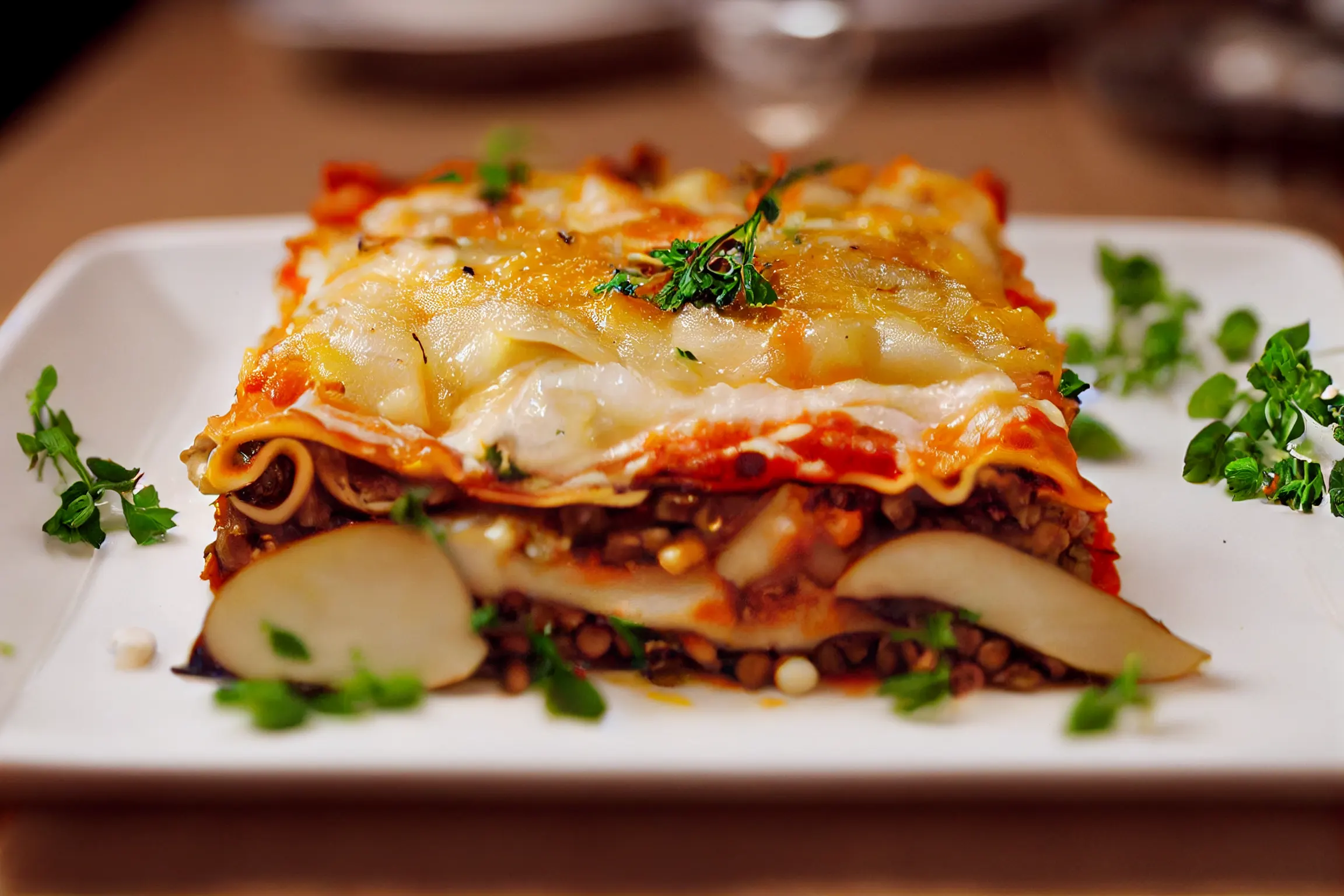 Linsen-Birnen-Lasagne mit Zander