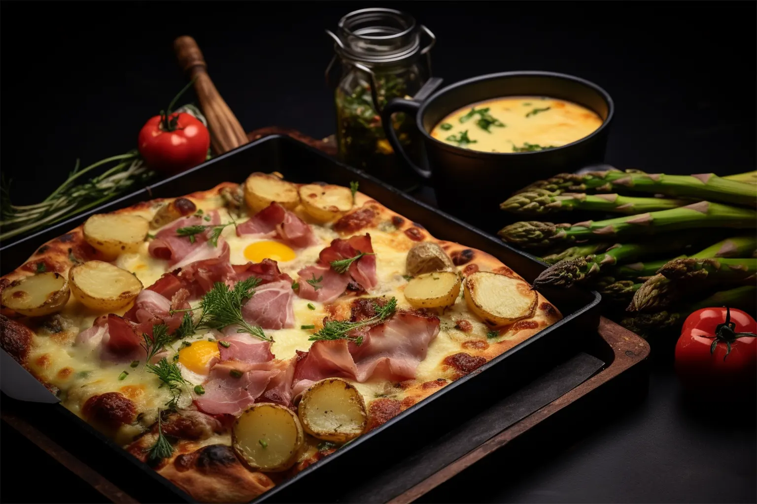 Spargel, Hollandaise, Schinken, Kartoffeln - Luxuspizza