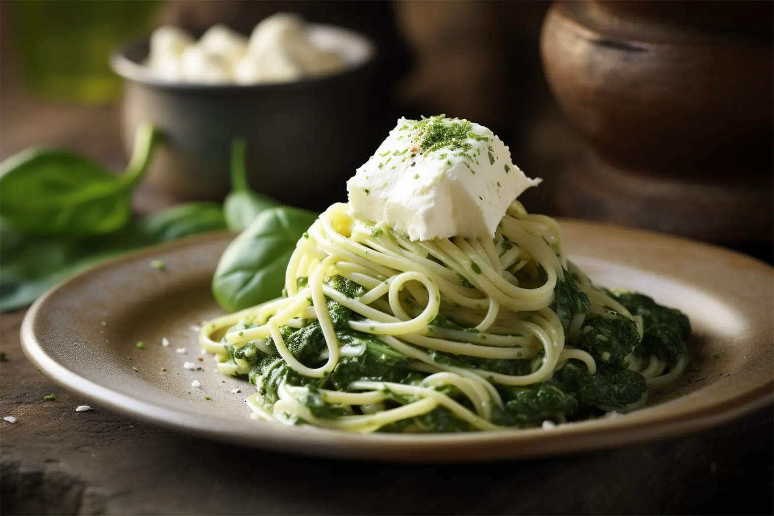 Mascarpone and Spinach Spaghetti