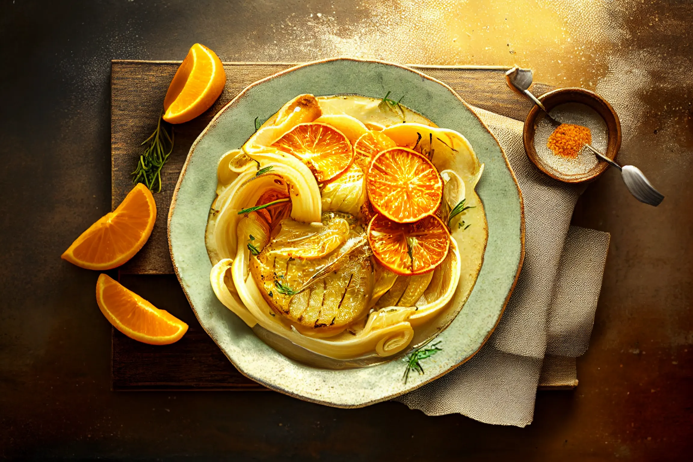 Orangen-Kartoffelpüree mit gebratenem Fenchel