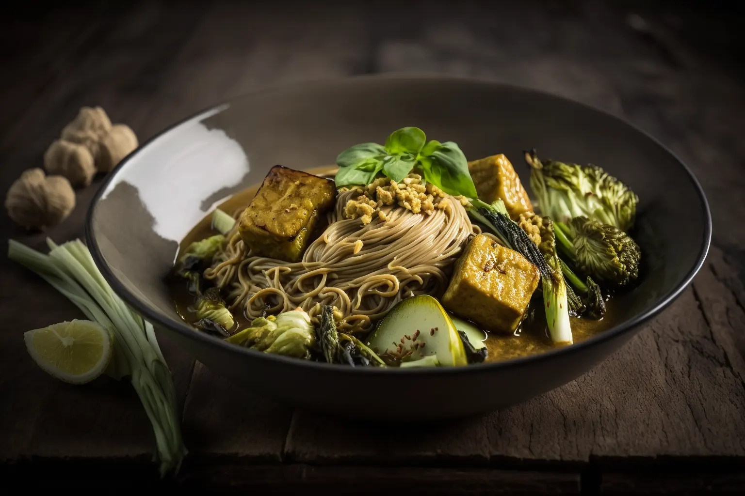 Grüner Pak Choi-Curry mit frittiertem Tofu