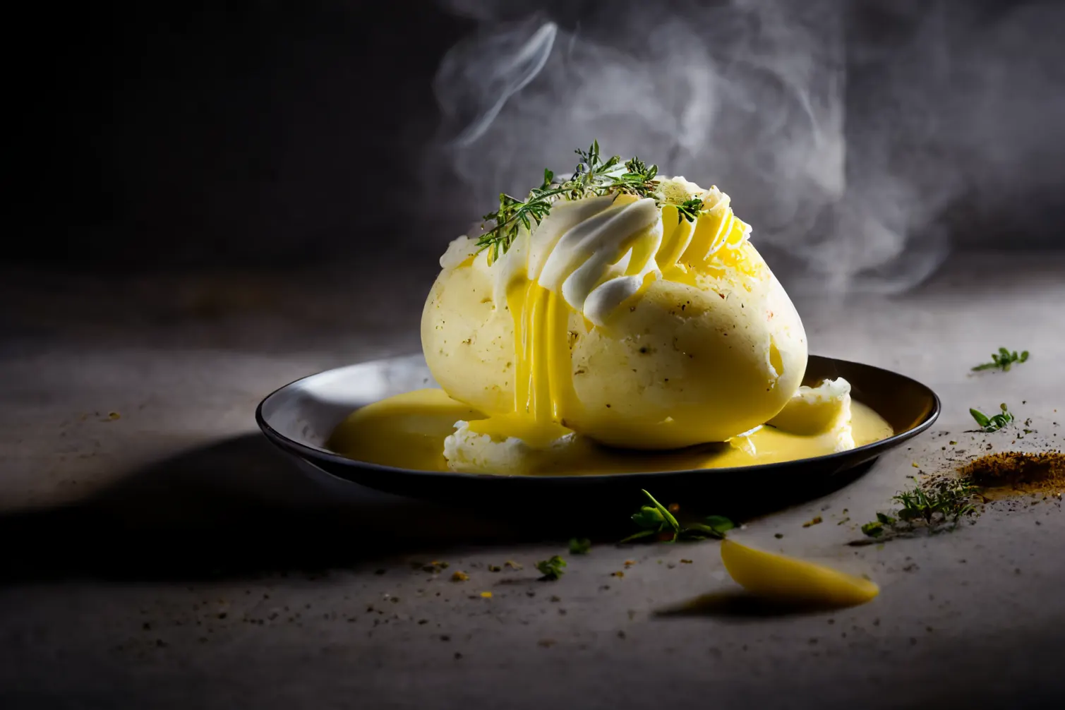 Pellkartoffeln mit Sauce Hollandaise und Kräuterquarkmousse