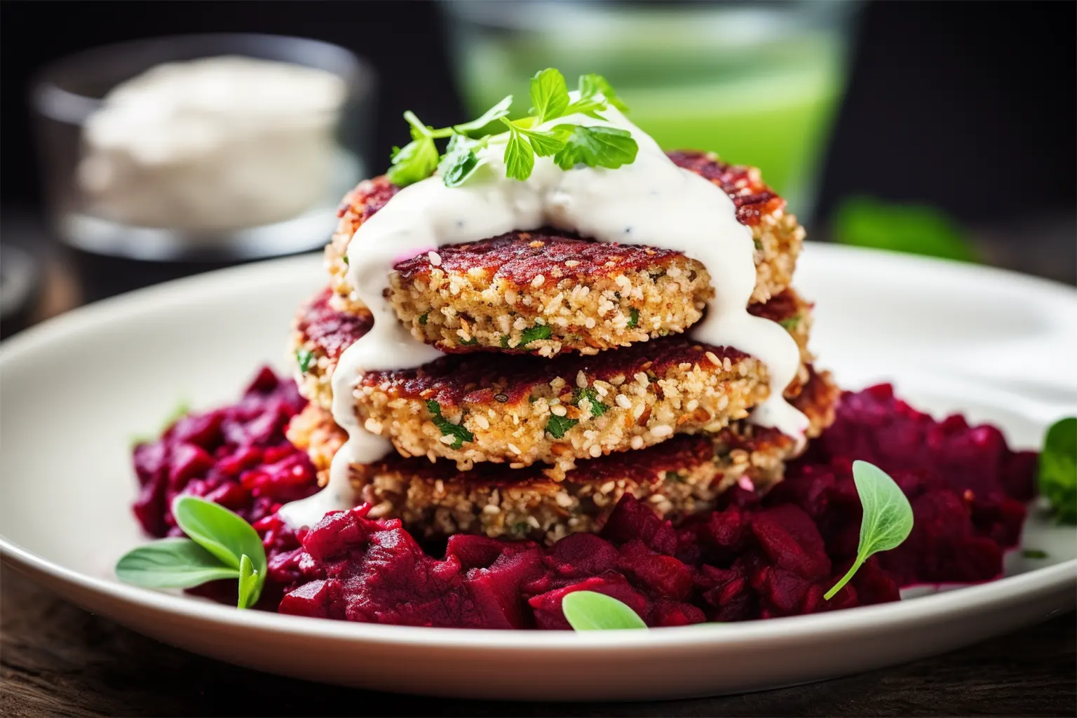 Quinoa-Pilz-Taler mit roter Bete