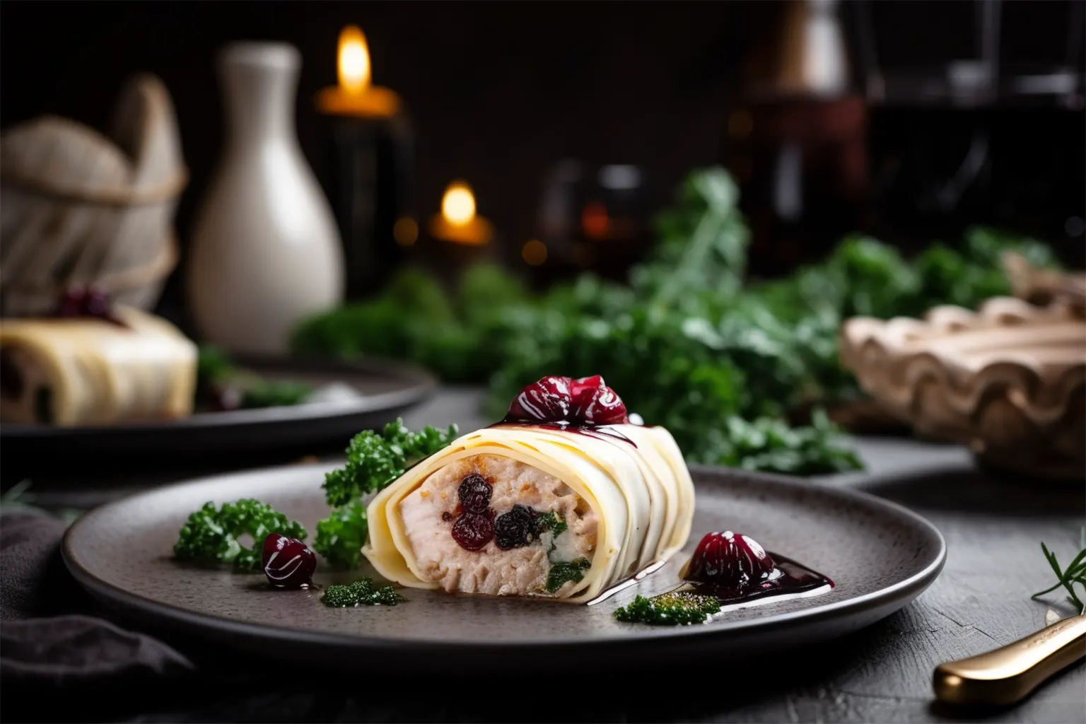 Kaninchen-Cannelloni mit Pflaumen und Stielmus