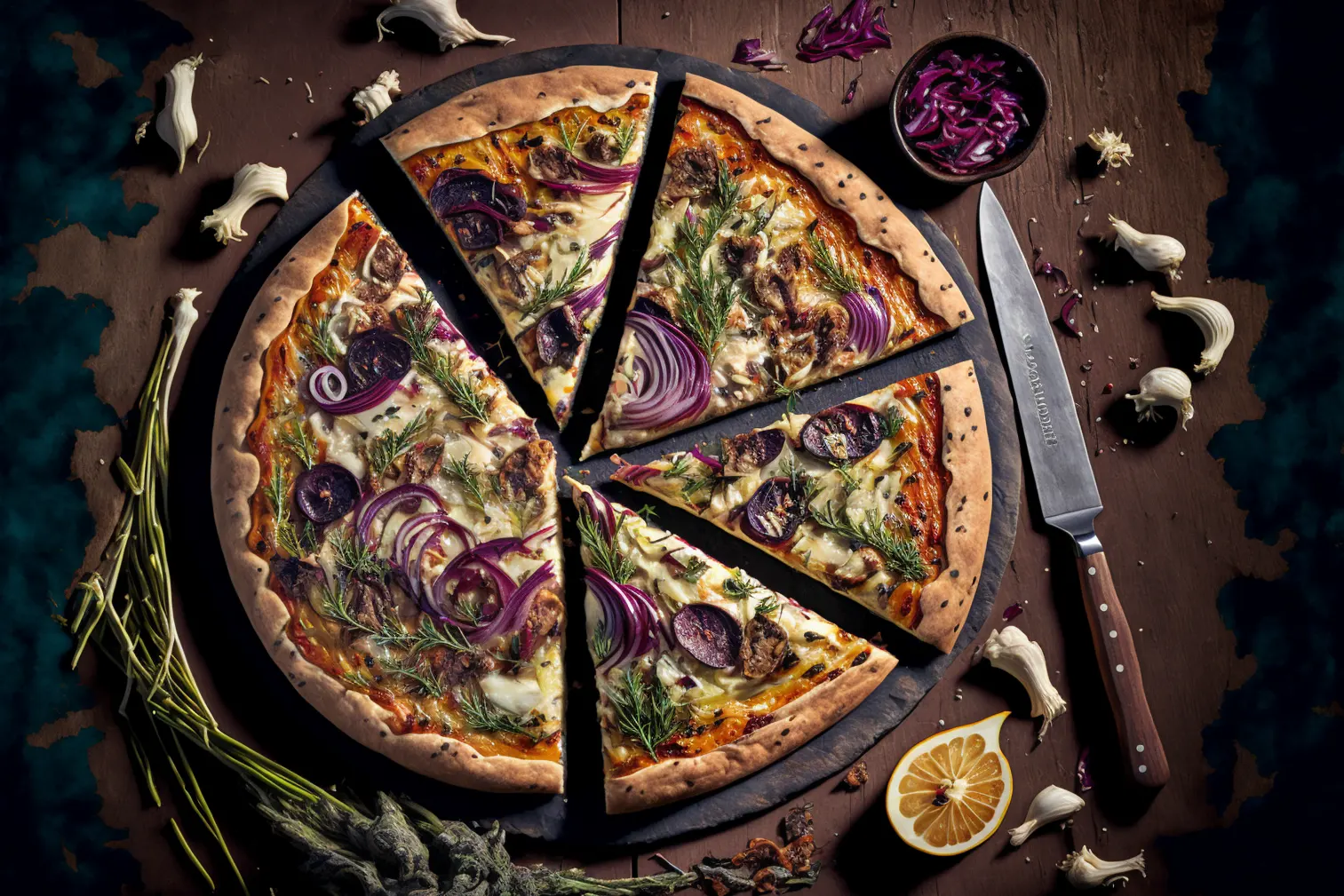 Rotkohl-Lauch-Pizza