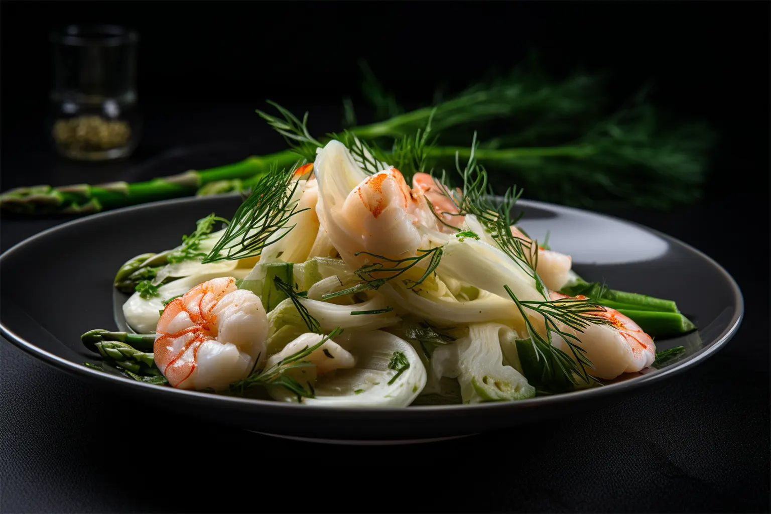 Spargel-Fenchel-Salat mit Garnelen