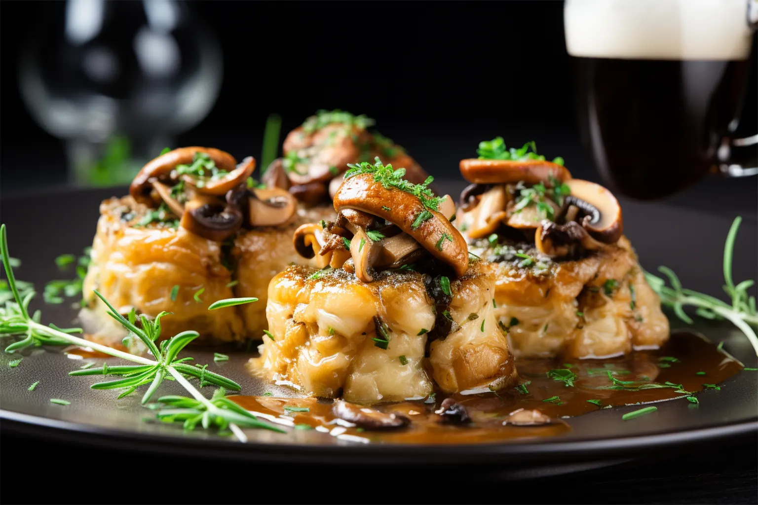 Gebratene Semmelknödel mit Estragon-Champignons