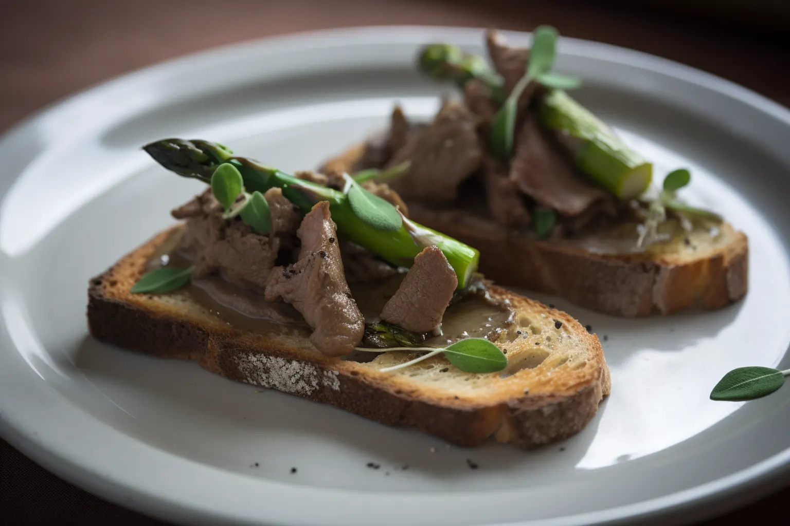 Variationen von Spargeltoast mit Kaninchenleber