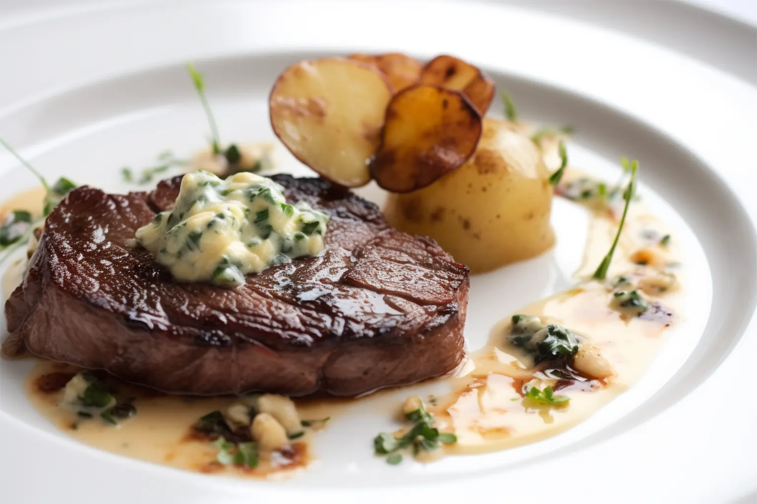 Pferdesteak mit Kartoffel-Löwenzahn-Gratin