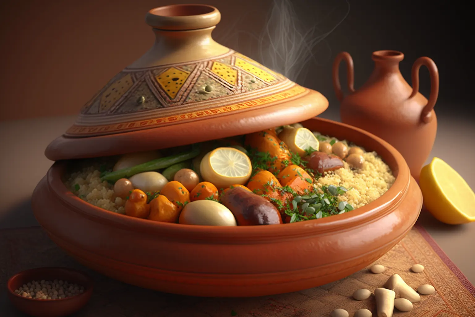 Zwölf-Gemüse-Tagine mit Couscous und unnötigem Lammkotelett