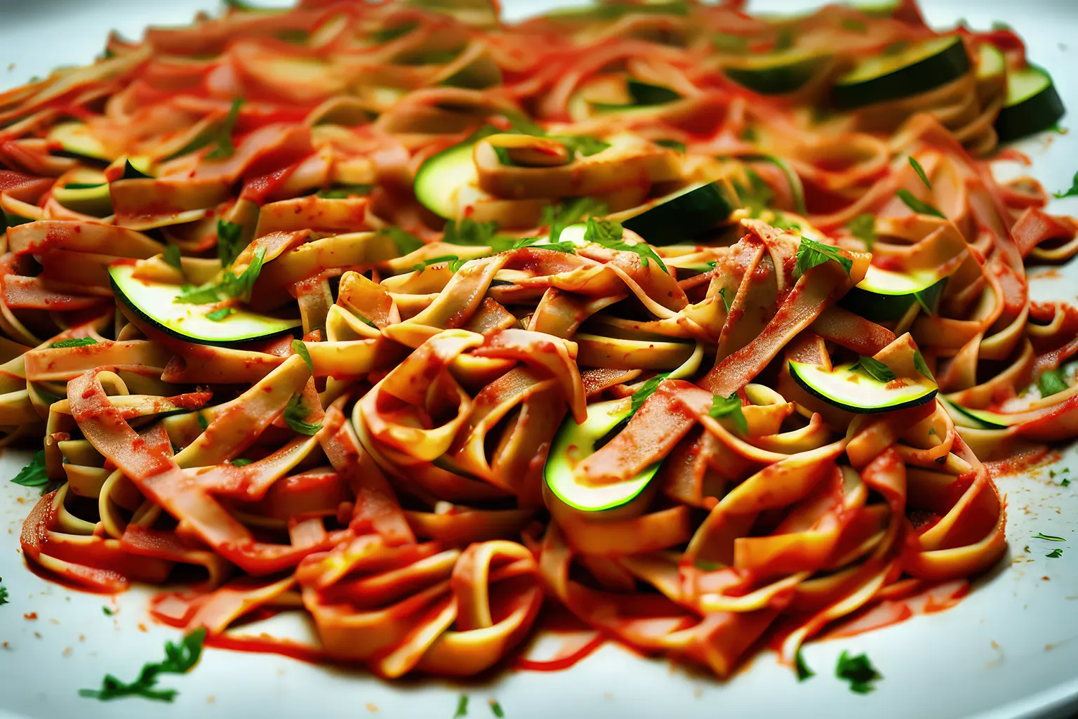 Tomatennudeln mit Zucchini und Bohnenkraut